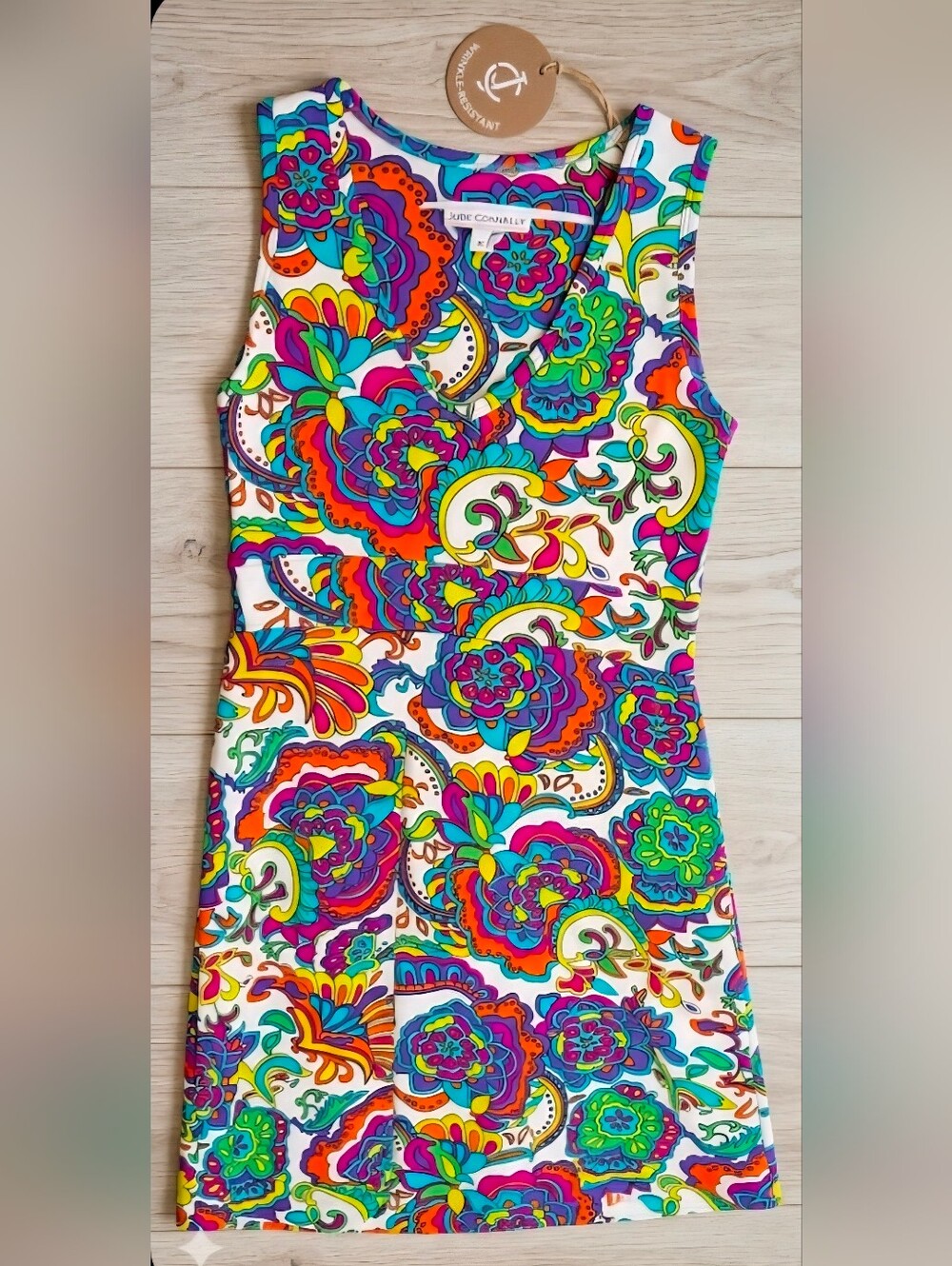 Jude Connally XS Dress Multi-Color Psychedelic Paisley V-Neck Sleeveless Stretch
